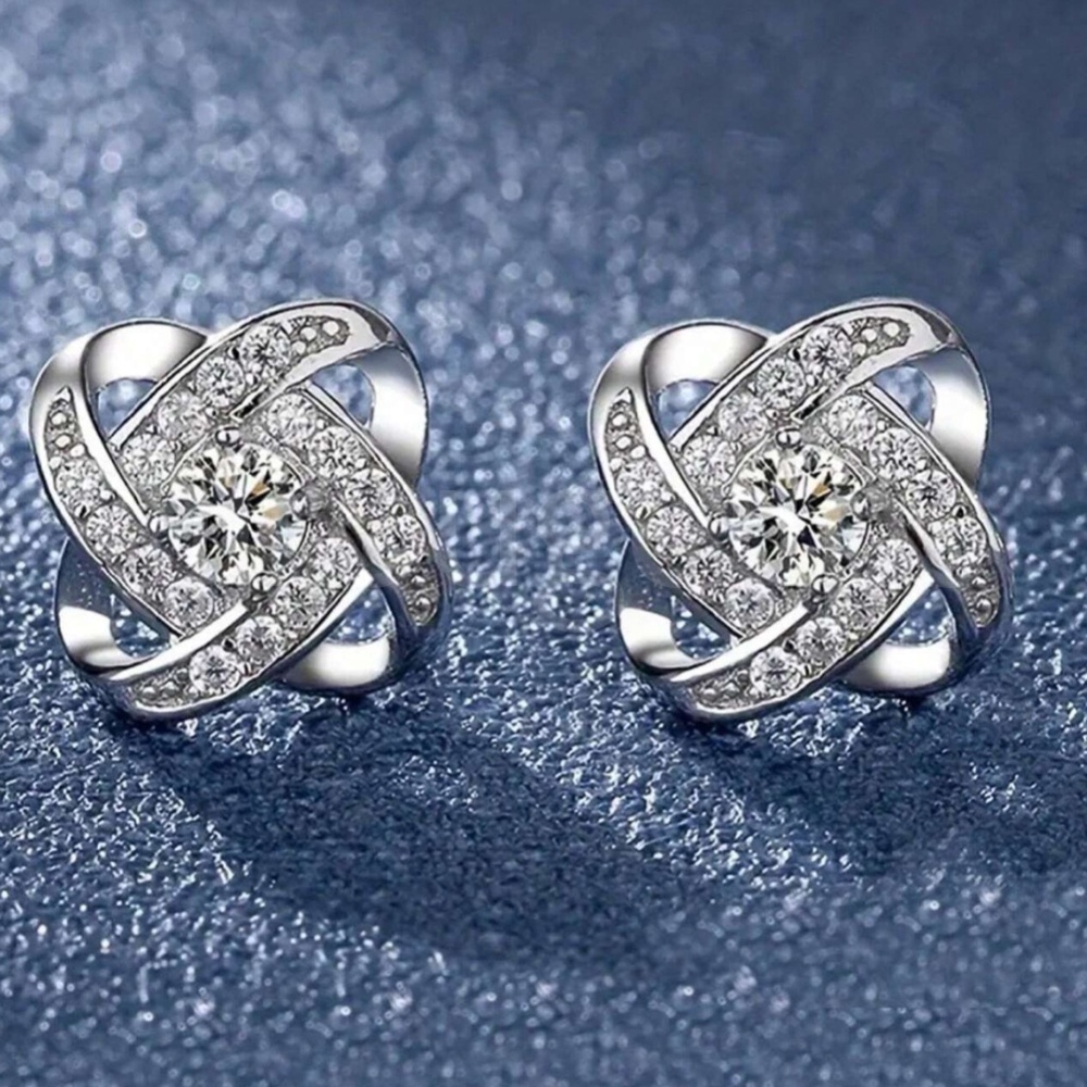 Silver Color Stud Earrings Faux Gem Stones